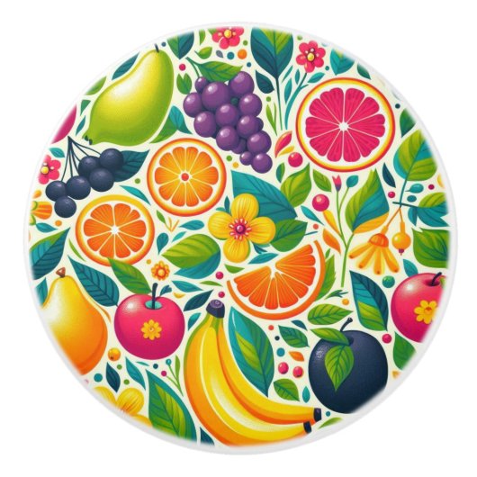 Kleurrijk fruit keramische knop (Voorkant)