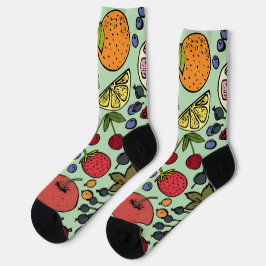 Kleurrijk fruit met groen achtergrondpatroon sokken