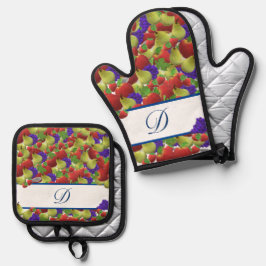 Kleurrijk Fruit Monogram Stippen Ovenwant & Pannen Pannenlap Set