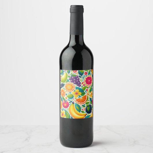 Kleurrijk fruit wijn etiket (Voorkant)