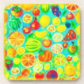 Kleurrijk fruitpatroon. Bestel nu Bier Onderzetter (Voorkant)