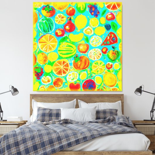 Kleurrijk fruitpatroon. Bestel nu Canvas Afdruk (Insitu (Slaapkamer))