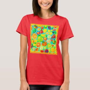 Kleurrijk fruitpatroon. Bestel nu T-shirt