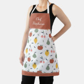Kleurrijk fruitpatroon Chef Name Red Kitchen Schort (Insitu)
