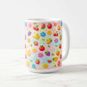 Kleurrijk Fruitpatroon Met Bloemen en Vruchten Koffiemok