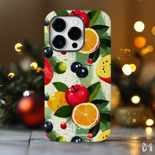 Kleurrijk Fruitpatroon met Naam en Gelukspeil Case-Mate iPhone 14 Pro Hoesje