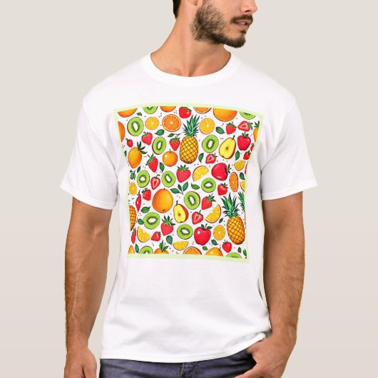 Kleurrijk fruitpatroon ontwerp t-shirt (Voorkant)