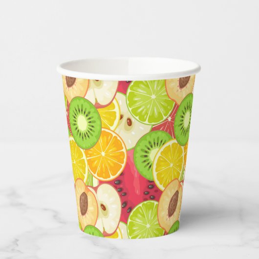 Kleurrijk fruitpatroon papieren bekers (Links)