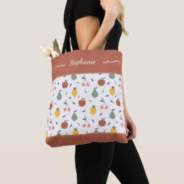 Kleurrijk fruitpatroon Voornaam Rode dopping Tote Bag