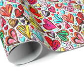 KLEURRIJK FUNKY-HEART PATROON VALENTIJNS CADEAUPAPIER (Rol Hoek)