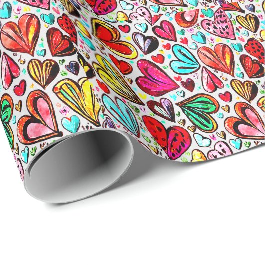 KLEURRIJK FUNKY-HEART PATROON VALENTIJNS CADEAUPAPIER (Rol Hoek)