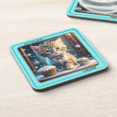 Kleurrijk Funny Winter Cat Onderzetter (Linkerzijde)