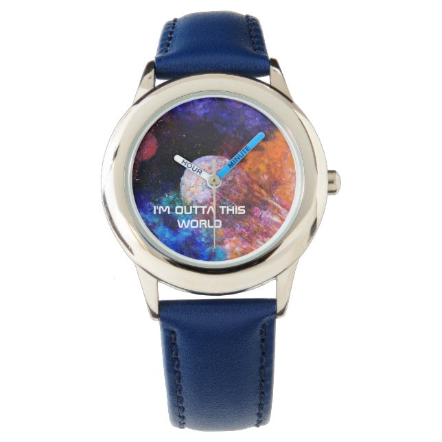 Kleurrijk galaxy Schilderen Blauwe Koel Kinder Hor Horloge (Voorkant)