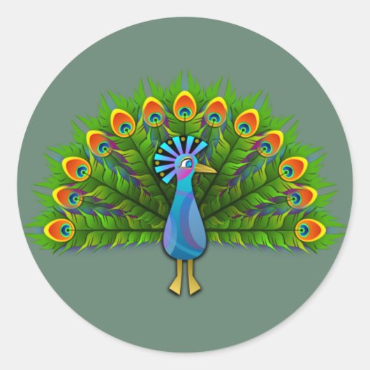 Kleurrijk geanimeerd Peacock Ronde Sticker (Voorkant)