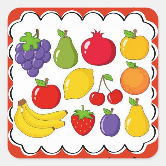 Kleurrijk geassorteerd fruit vierkante sticker (Voorkant)