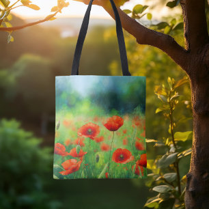 Kleurrijk Gebied met Poppies Canvas tas