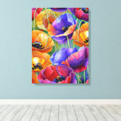 Kleurrijk Gebied van Poppies Art Canvas Print (Insitu (Houten vloer))
