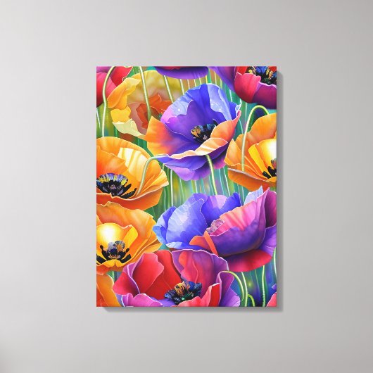 Kleurrijk Gebied van Poppies Art Canvas Print (Voorkant)