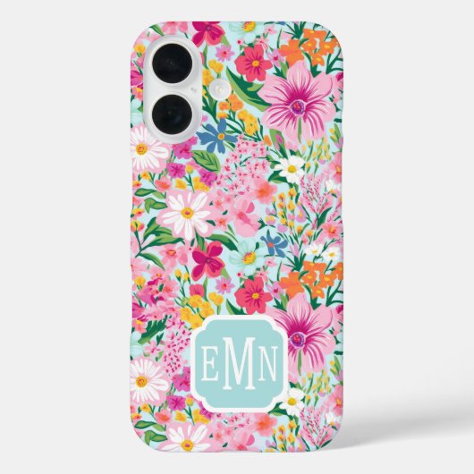 Kleurrijk gebloemd tuin monogram Case-Mate iPhone case (Achterkant)