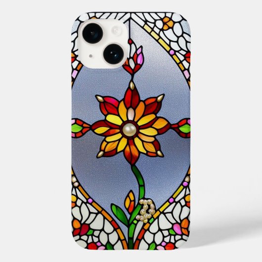 Kleurrijk gebrandschilderd bloemmotief Case-Mate iPhone case (Achterkant)