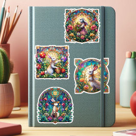 Kleurrijk Gebrandschilderd Glas Bloemenkabouter Pa Sticker