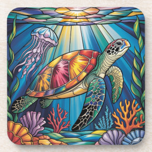 Kleurrijk Gebrandschilderd Glas Zeeschildpad Oceaa Bier Onderzetter