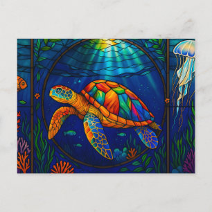 Kleurrijk Gebrandschilderd Glas Zeeschildpad Oceaa Briefkaart