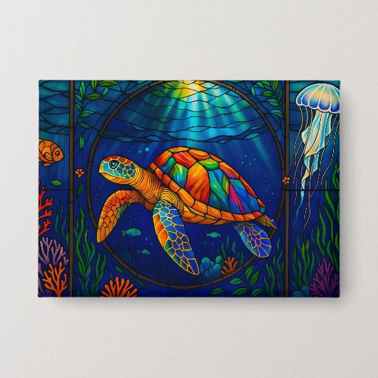 Kleurrijk Gebrandschilderd Glas Zeeschildpad Oceaa Button (Voorkant)