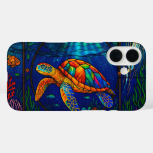 Kleurrijk Gebrandschilderd Glas Zeeschildpad Oceaa iPhone 16 Hoesje
