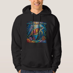 Kleurrijk Gebrandschilderd Glas Zeeschildpad Oceaa Hoodie