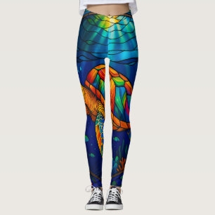 Kleurrijk Gebrandschilderd Glas Zeeschildpad Oceaa Leggings