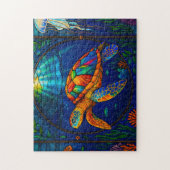 Kleurrijk Gebrandschilderd Glas Zeeschildpad Oceaa Legpuzzel (Verticaal)