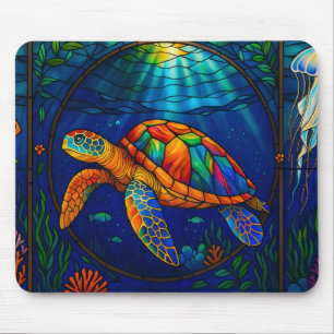 Kleurrijk Gebrandschilderd Glas Zeeschildpad Oceaa Muismat