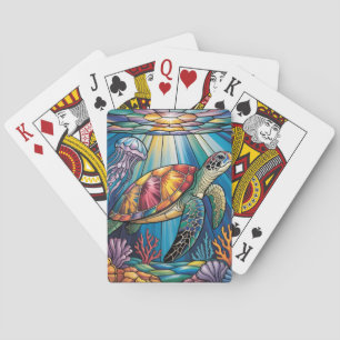 Kleurrijk Gebrandschilderd Glas Zeeschildpad Oceaa Pokerkaarten