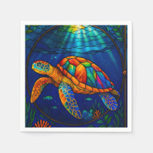 Kleurrijk Gebrandschilderd Glas Zeeschildpad Oceaa