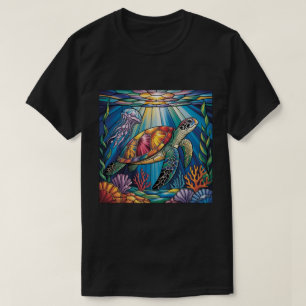 Kleurrijk Gebrandschilderd Glas Zeeschildpad Oceaa T-shirt