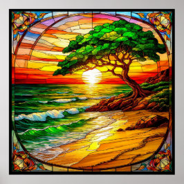 Kleurrijk Gebrandschilderd Glas Zonsondergang Bove Poster