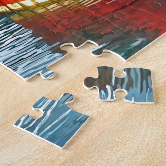 Kleurrijk gedockt strand landschap legpuzzel (Zijkant)