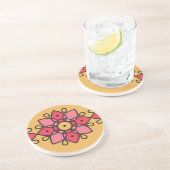 Kleurrijk geel en roze ontwerp voor thuis zandsteen onderzetter (Zijkant)