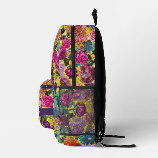  kleurrijk geel Floral monogram Bedrukte Rugzak (Rechts)