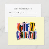 Kleurrijk Geel Zakelijk Cadeaubon (Voorkant / Achterkant)