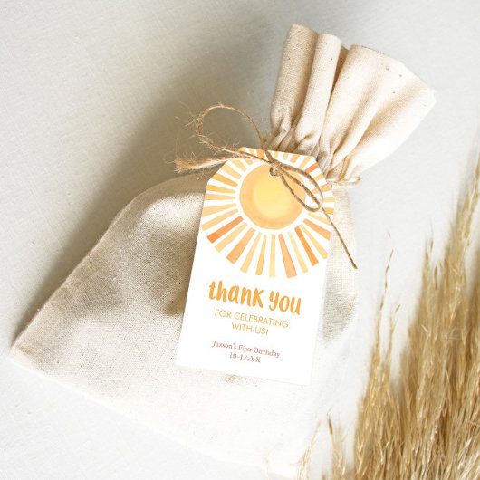 Kleurrijk geel zonneschijn verjaardagsfeestje cadeaulabel