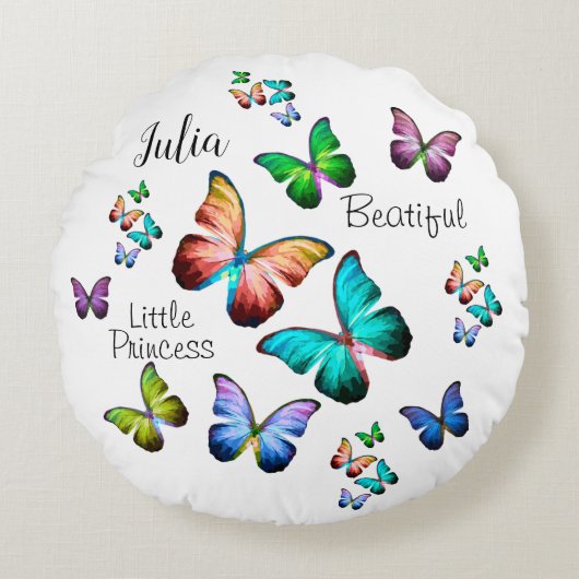 Kleurrijk geheugen van Morpho Blue Rainbow Butterf Rond Kussen (Voorkant)