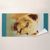 Kleurrijk geïllustreerd badsleepnet - Leeuw Badhanddoek (Badhanddoek)