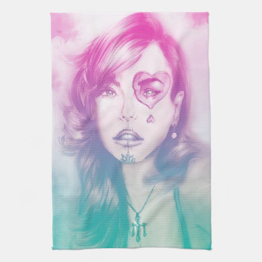 Kleurrijk geïllustreerd keukenhanddoek - Regenboog (Verticaal)