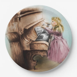 Kleurrijk geïllustreerd papieren bord - Piano Girl