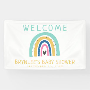 Kleurrijk geïllustreerd pasteelregenboogBaby showe Spandoek