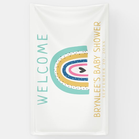 Kleurrijk geïllustreerd pasteelregenboogBaby showe Spandoek (Verticaal)