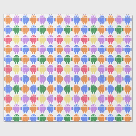 Kleurrijk geïllustreerd robotpatroon cadeaupapier (Vlak)