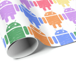 Kleurrijk geïllustreerd robotpatroon cadeaupapier